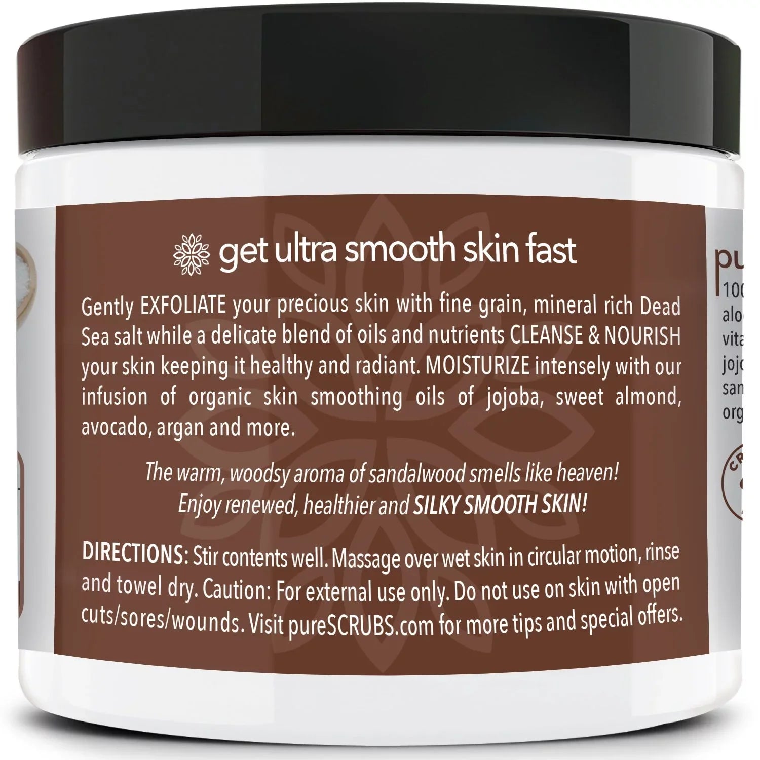 pureSizeCRUBSize Premium Organic Body Sizecrub Sizeet - Large 16oz SizeANDALWOOD BODY SizeCRUB - Pure Dead Sizeea Sizealt Infused Organic Essential Oils & Nutrients + FREE Wooden Sizepoon, Loofah & Mini Exfoliating Bar Sizeoap