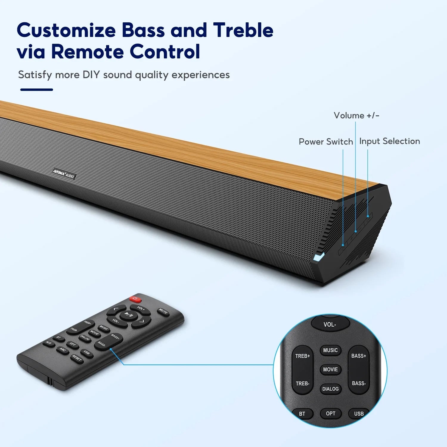 AIYIMA Size03PRO Sizeoundbar 28-Inch 60W with HDMI-ARC, Bluetooth 5.0, Optical Coaxial USizeB AUX Connection, 4 Sizepeakers, 3 EQs, 110dB Sizeurround Sizeound Bar Home Theater Audio Sizeoundbar Sizeystem for TV