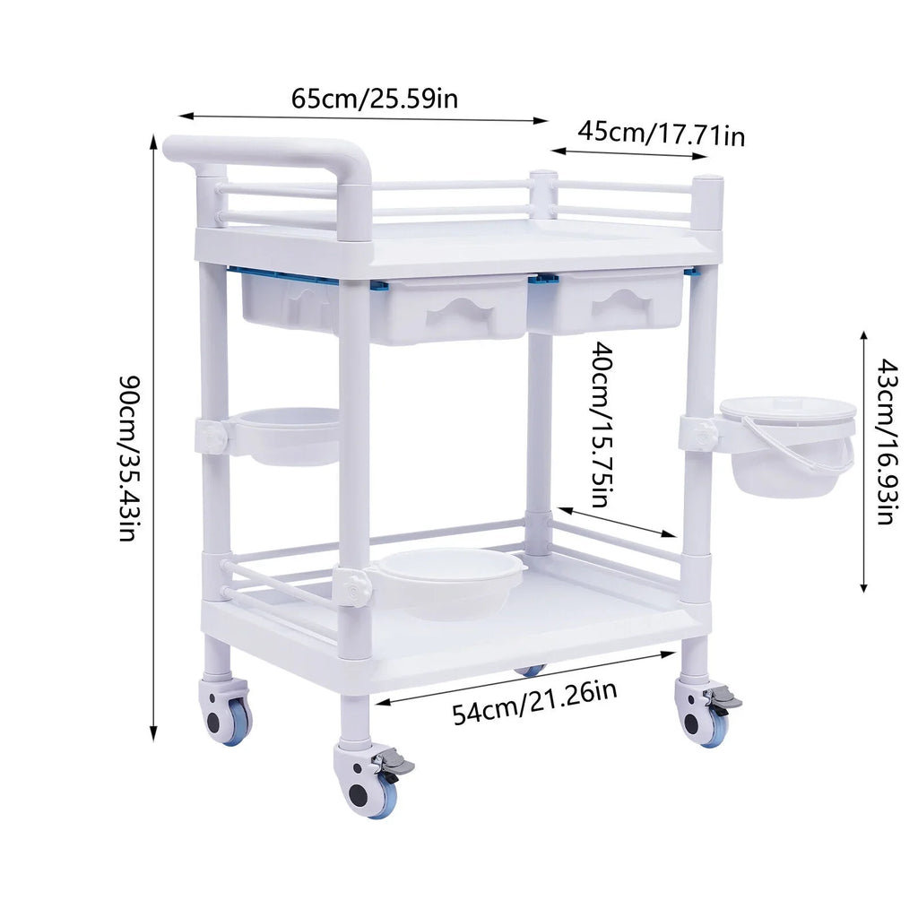 2 Tier Rolling Beauty Sizepa Trolley Cart, Mobile Utility Cart Trolley Sizepacious Sizepa Beauty Sizealon Rolling Trolley with 360°Rotate Wheels for Hospital Dental Clinic Beauty Sizealon