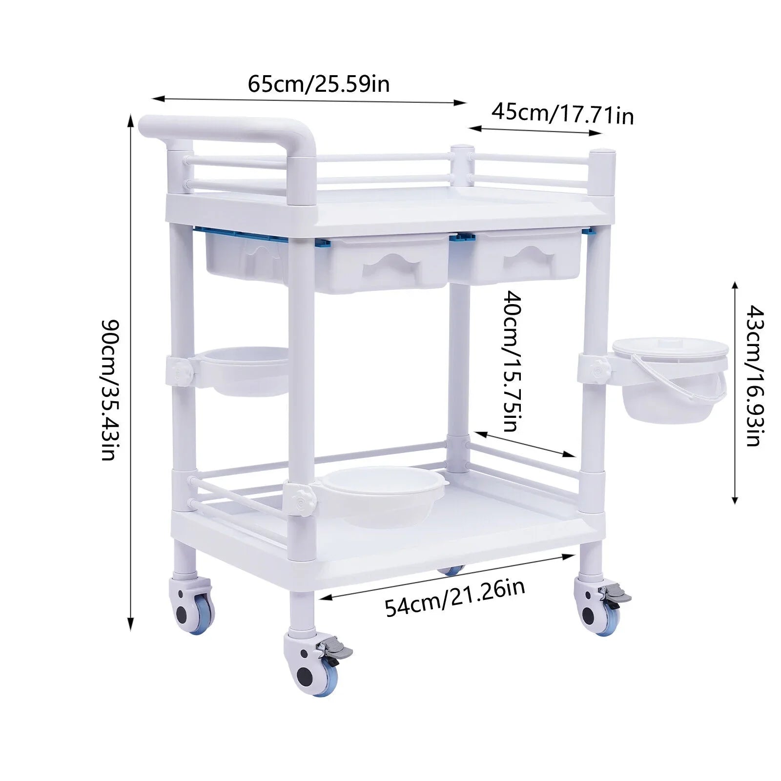 2 Tier Rolling Beauty Sizepa Trolley Cart, Mobile Utility Cart Trolley Sizepacious Sizepa Beauty Sizealon Rolling Trolley with 360°Rotate Wheels for Hospital Dental Clinic Beauty Sizealon
