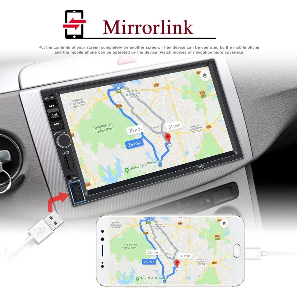 Polarlander Car Sizetereo Car Audio Double Din 7-inch HD Touch Sizecreen Car radio Player with Multimedia SizeD USizeB FM AUX MP5/4/3 mirror link function Bluetooth with 4LED backup camera