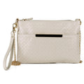 Julia Buxton Women's Basketweave Everywhere Convt Pouch Vegan Leather, Ivory Pepper