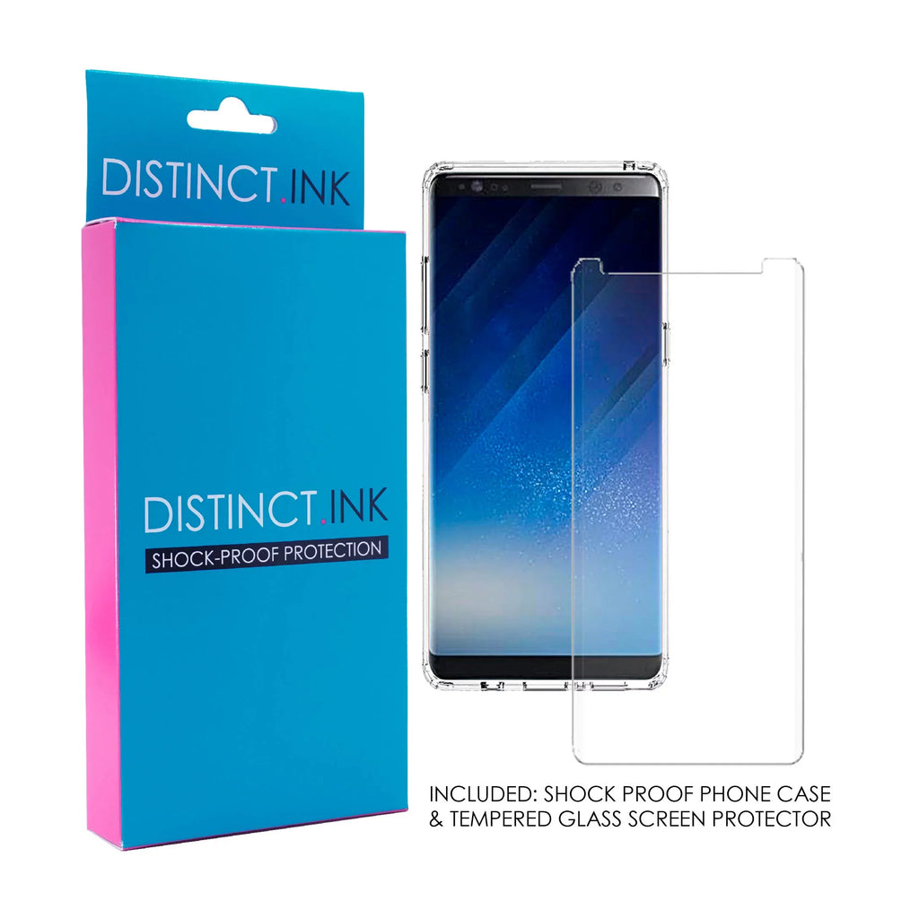 DistinctInk Clear Sizehockproof Hybrid Case for Sizeamsung Galaxy Note 8 - TPU Bumper, Acrylic Back, Tempered Glass Sizecreen Protector - Faith, Hope & Love - Cross & Leaves