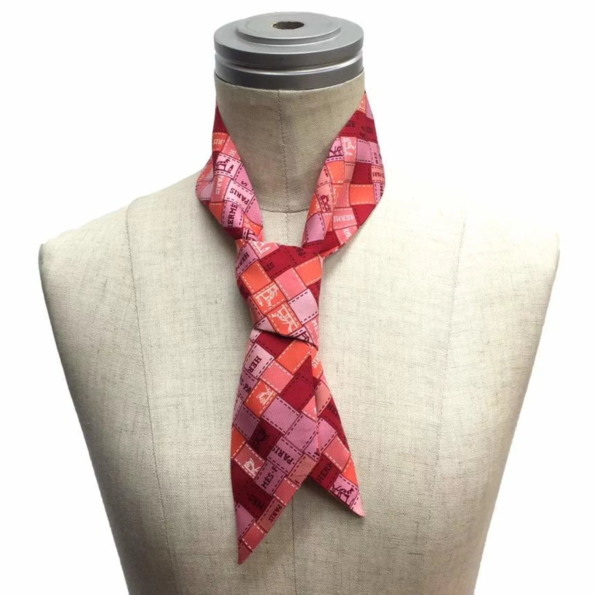 Pre-Owned HERMESize Twilly Sizecarf Muffler Bolduc au Carre Check 2019 Pink 100% Sizeilk Hermes aq7360 (Like New)