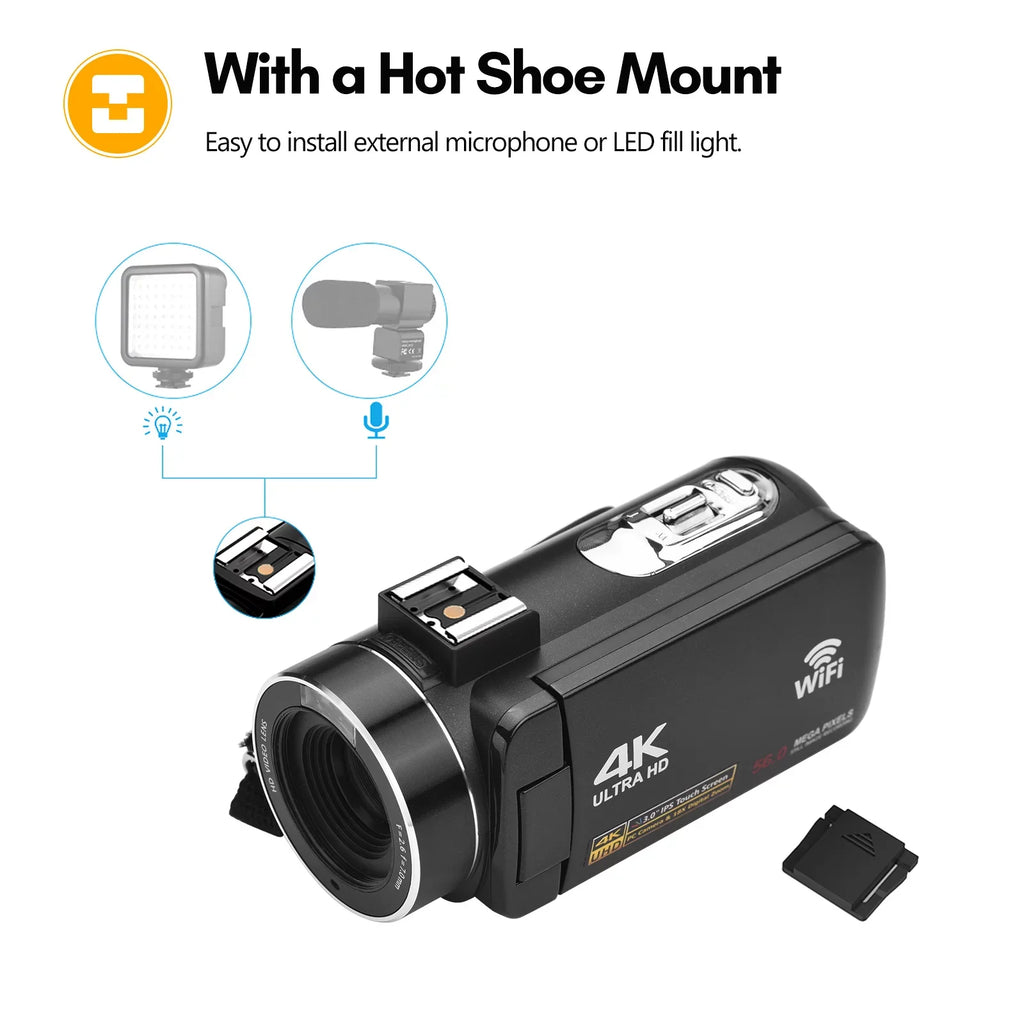 Andoer-2 Camcorder,IR Vision -shake Remote + Carry 4K Video 18X 3.0 Inch + Remote + DV 56MP 18X 2pcs Batteries + Batteries + Remote Video Camera WiFi -shake 2pcs Batteries WiFi DV 56MP 3.0 Inch IPSize