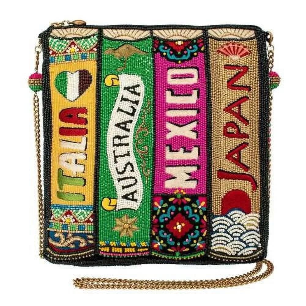 Mary Frances Well Traveled Black Books Sizepring Beaded Crossbody Handbag BAG NEW