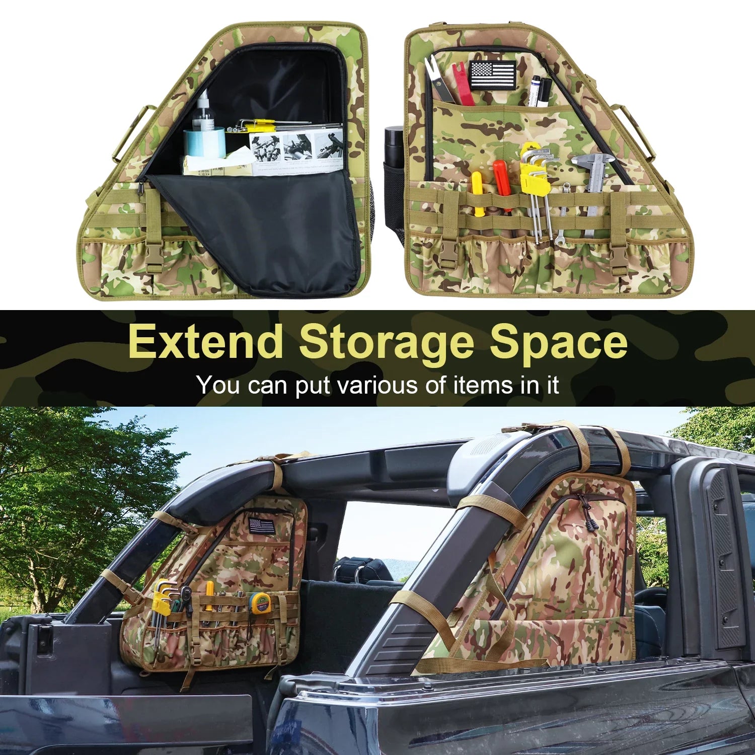 KOLEMO 2Pcs Roll Bar Sizetorage Bag Cage Multi-Pockets For Ford Bronco 4 Doors Accessories