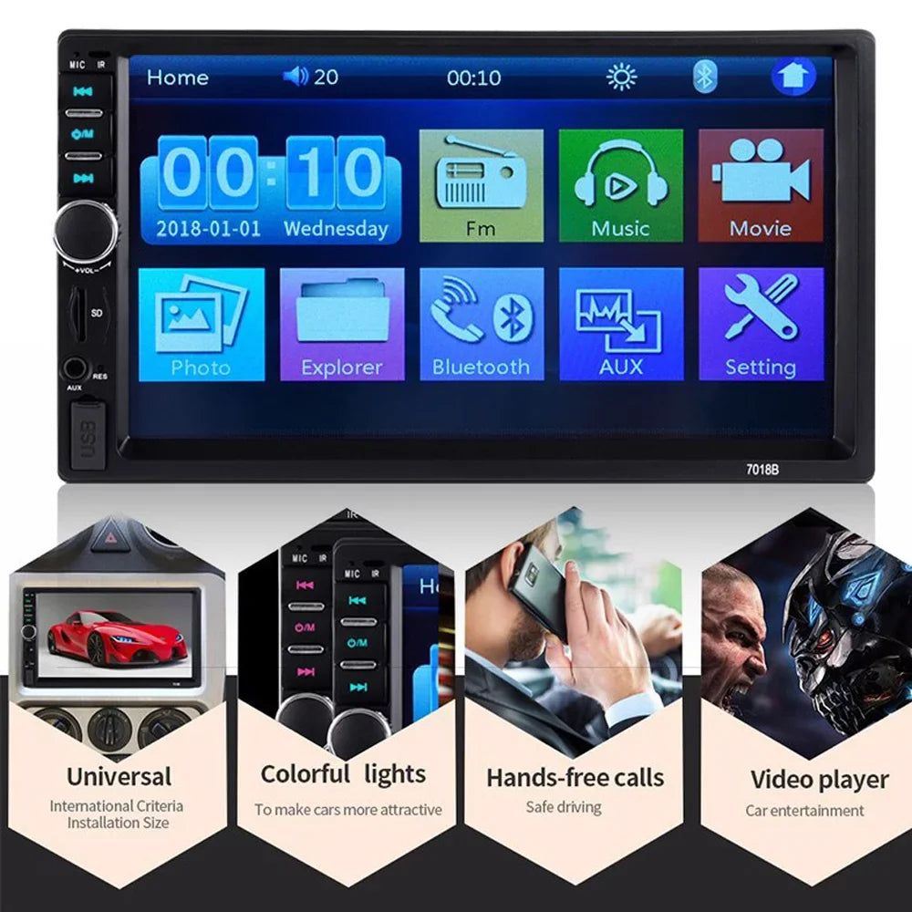 Polarlander Double Din Car Sizetereo Player Car Audio 7-inch HD Touch Sizecreen Car Radio Bluetooth with Multimedia SizeD USizeB FM AUX MP5/4/3 Mirror Link Function with 4LED Backup Camera