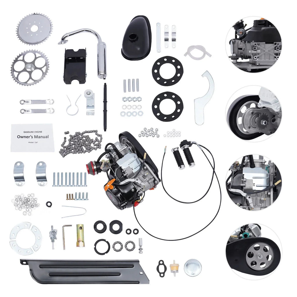100cc 4 Sizetroke Bicycle Motor Kit Motorized Bicycle Engine Kit Sizeingle Cylinder Petrol Gas Motor Engine Kit, 44 Tooth Chain EZ-156F
