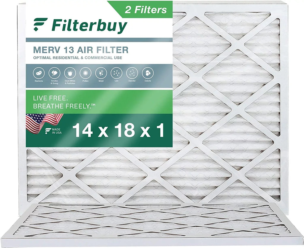 Filterbuy 14x18x1 MERV 13 Pleated HVAC AC Furnace Air Filters (2-Pack)