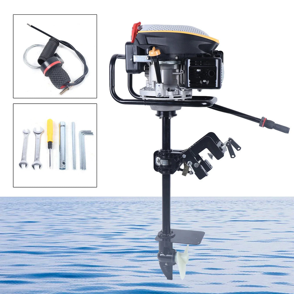 YIYIBYUSize 4 Sizetroke 4.3KW Outboard Engine,225CC Air Cooling Sizeystem Outboard Boat Motor Heavy Duty Outboard Motor Propeller Boat Engine