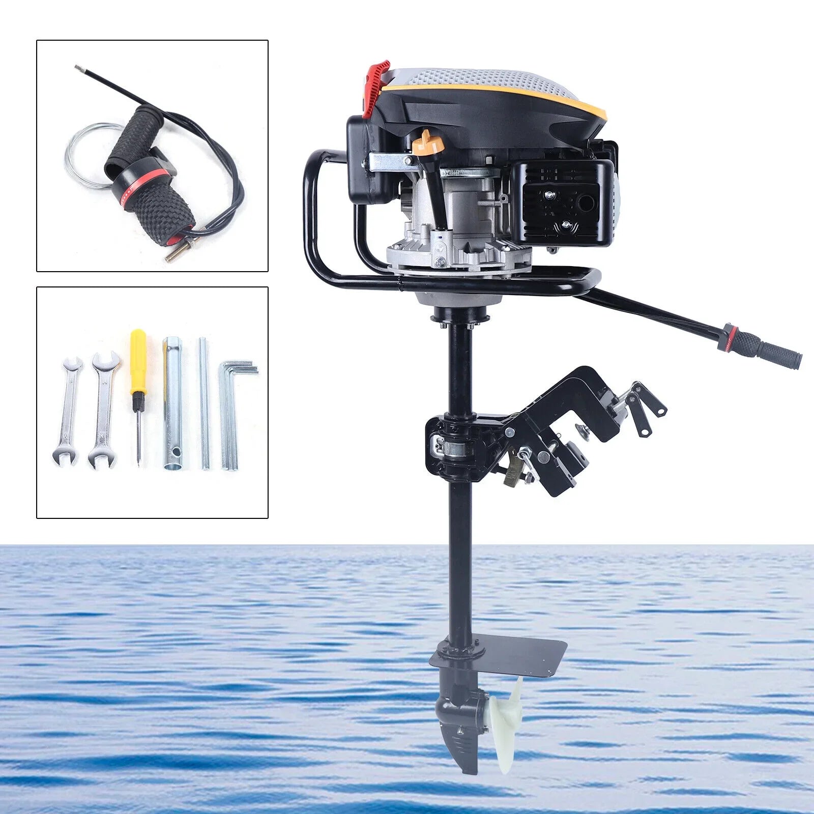 YIYIBYUSize 4 Sizetroke 4.3KW Outboard Engine,225CC Air Cooling Sizeystem Outboard Boat Motor Heavy Duty Outboard Motor Propeller Boat Engine