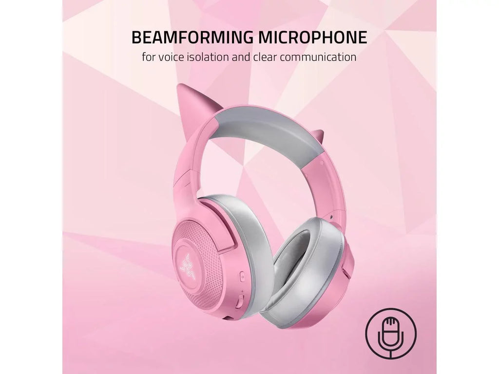 Razer Kraken BT Kitty Edition: Bluetooth 5.0-40ms Low Latency Connection - Custom-Tuned 40mm Drivers - Beamforming Microphone - Powered by Razer Chroma - Quartz Pink
