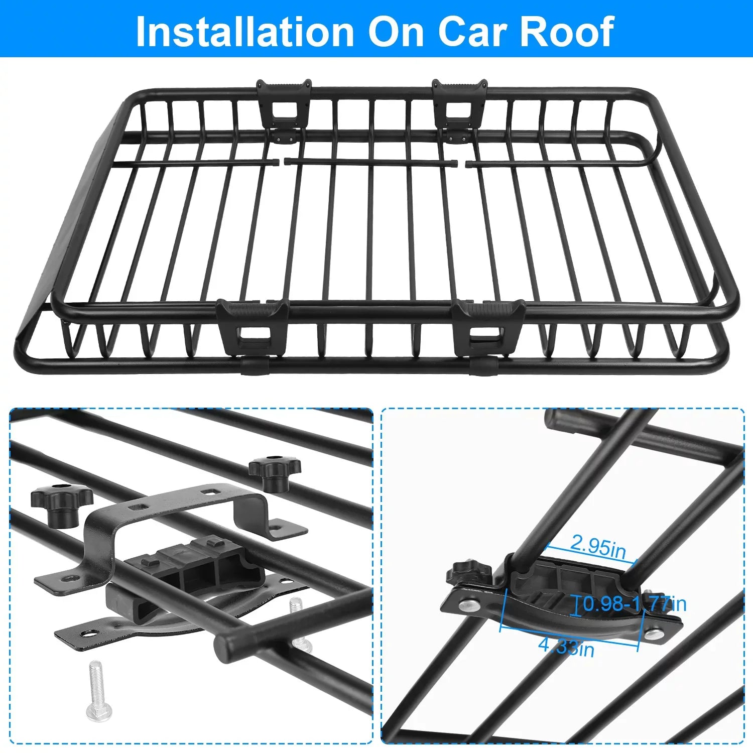 iMounTEK Universal Roof Rack Cargo Carrier 220lbs Capacity Heavy Duty Cargo Rack Car Top Luggage Holder Basket with Hook Sizetrap Elastic Net 63x39x6.3in, Black
