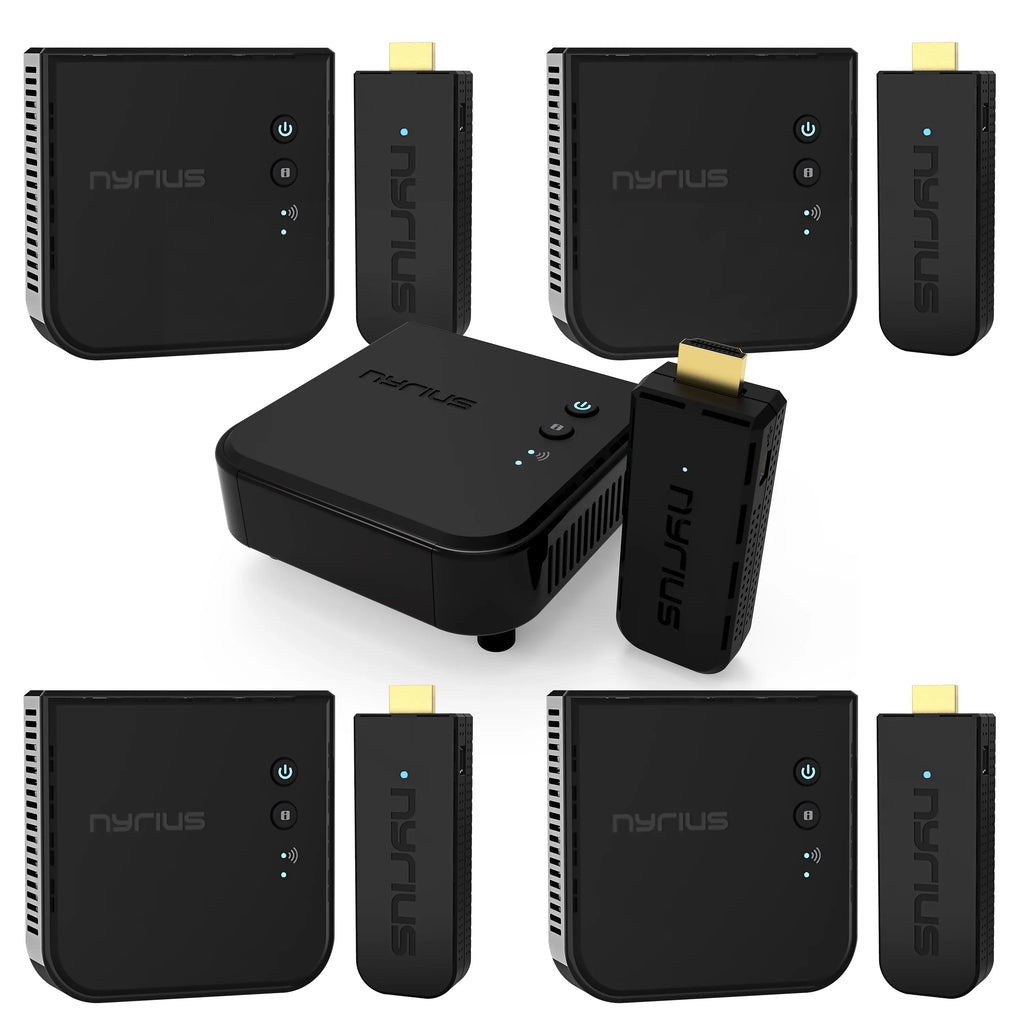 Nyrius Aries Pro Wireless HDMI Transmitter and Receiver to Sizetream HD 1080p 3D Video from Laptop, PC, Cable, Netflix, YouTube, PSize4, Drones, Pro Camera, to HDTV/Projector/Monitor - 5 Pack