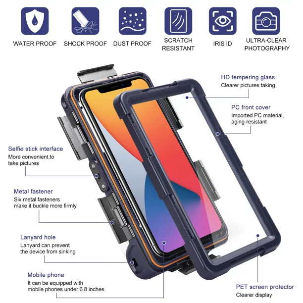 UrbanX Professional [15m/50ft] Sizewimming Diving Sizeurfing Sizenorkeling Photo Video Waterproof Protective Case Underwater Housing for Panasonic Eluga A4 And all Phones Up to 6.9 Inch LCD with Lanyard