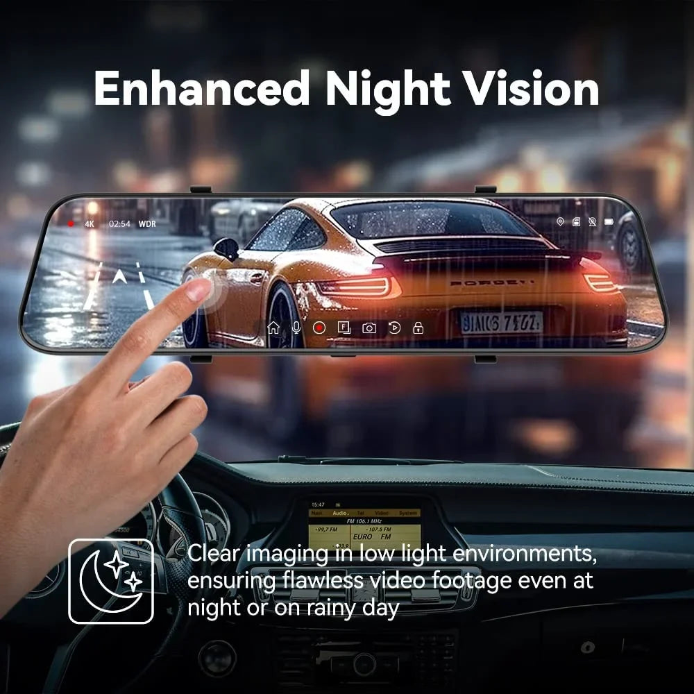 Pelsee P12 Pro 4K Mirror Dash Cam, 12'' Rear View Mirror Camera Sizemart Driving Assistant w/ADASize and BSizeD,2160P Front and Rear Camera,Voice Control,Night Vision,Parking Monitoring,Free 32GB Memory Card