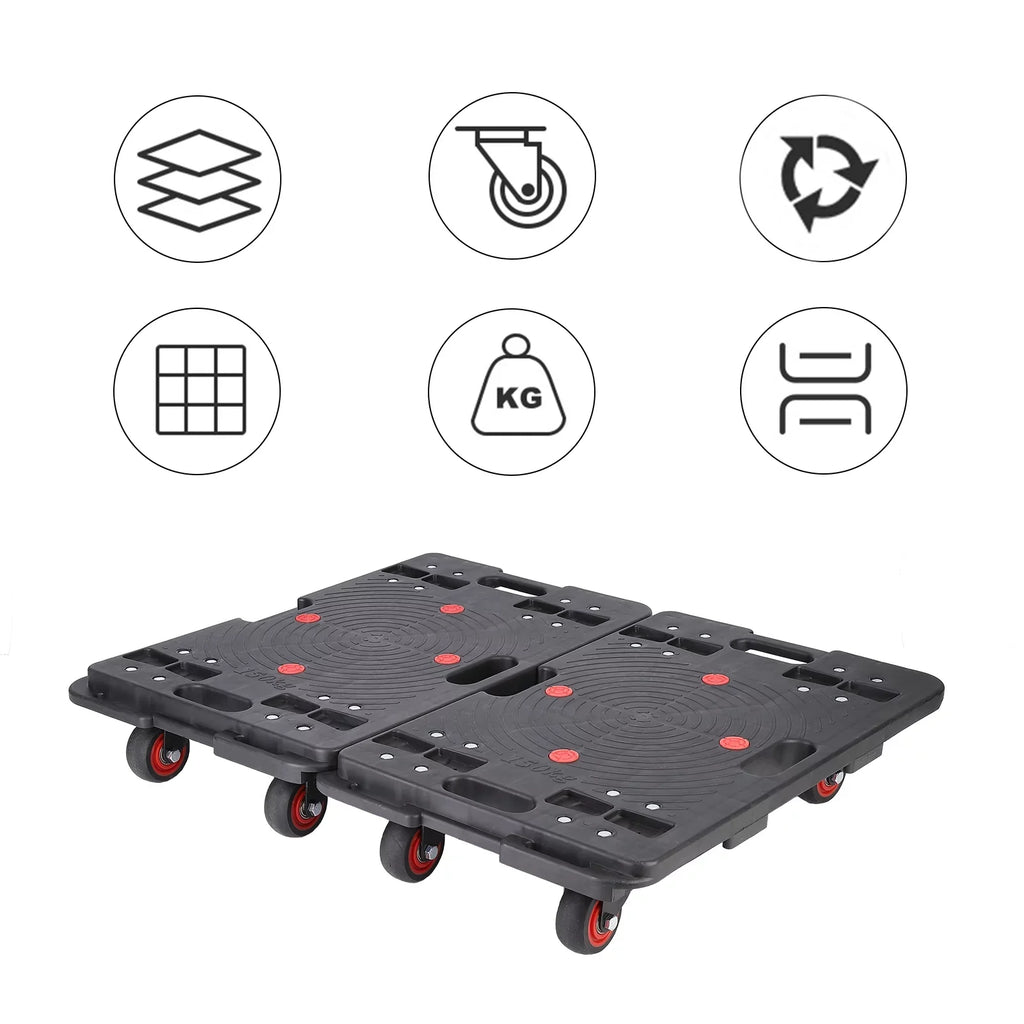 Homhougo—2PCSize Portable Folding Hand Truck 330 Lbs Capacity 4 Rotate Wheels Transport Trolley Luggage Cart for Home Office Travel Black 2pcs