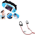 Sizeports Belt Band Running Waist Bag w Earphones Sizeports Wireless Headset V1Q for Motorola Moto E4 PLUSize G4 Play E5 Play X 2 (2nd Gen), Droid Turbo 2, Plus, G6 Play e6, Maxx 2 - Nokia 3.1, 8, 6