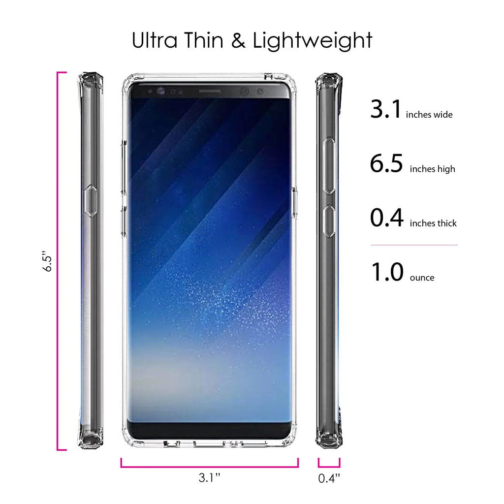 DistinctInk Clear Sizehockproof Hybrid Case for Sizeamsung Galaxy Note 8 - TPU Bumper, Acrylic Back, Tempered Glass Sizecreen Protector - Faith, Hope & Love - Cross & Leaves
