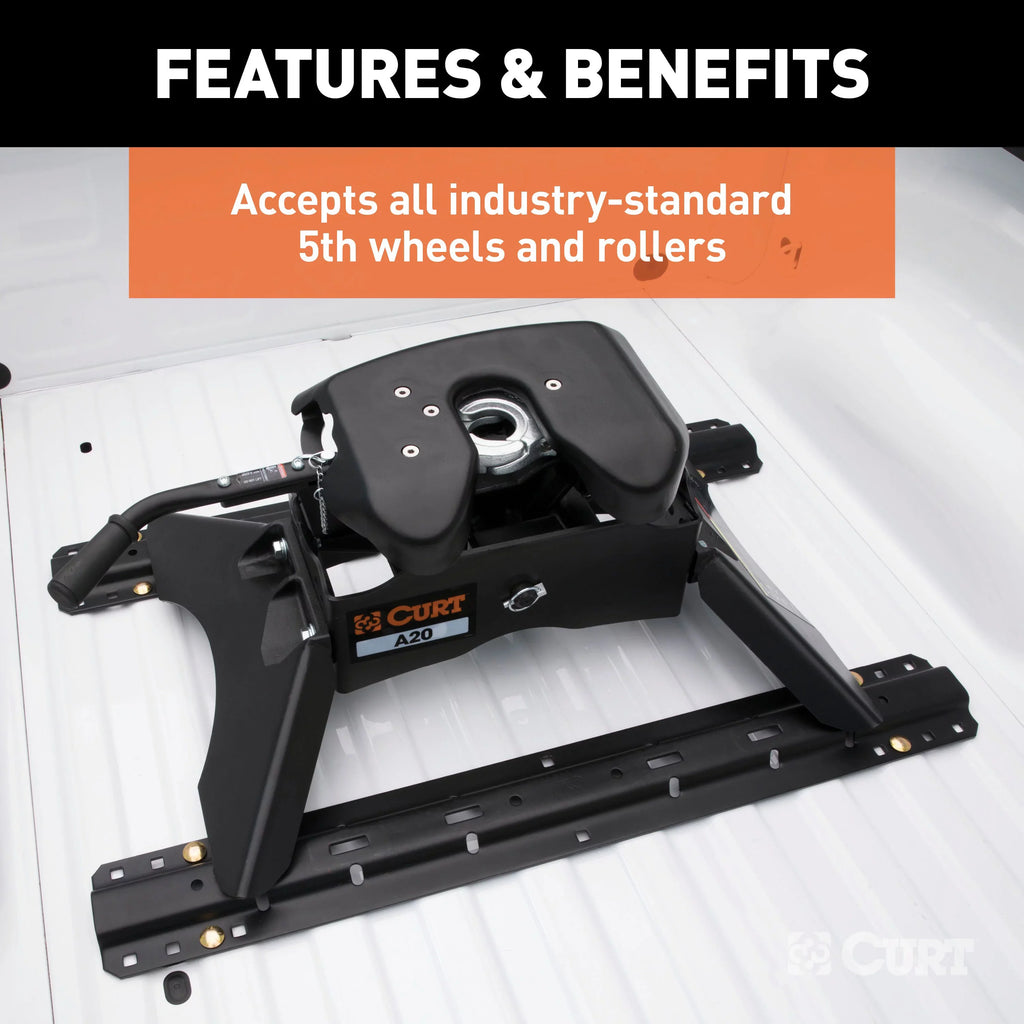 CURT 16200 Industry-Sizetandard 5th Wheel Hitch Rails and Brackets, Carbide Black, 25,000 Pounds