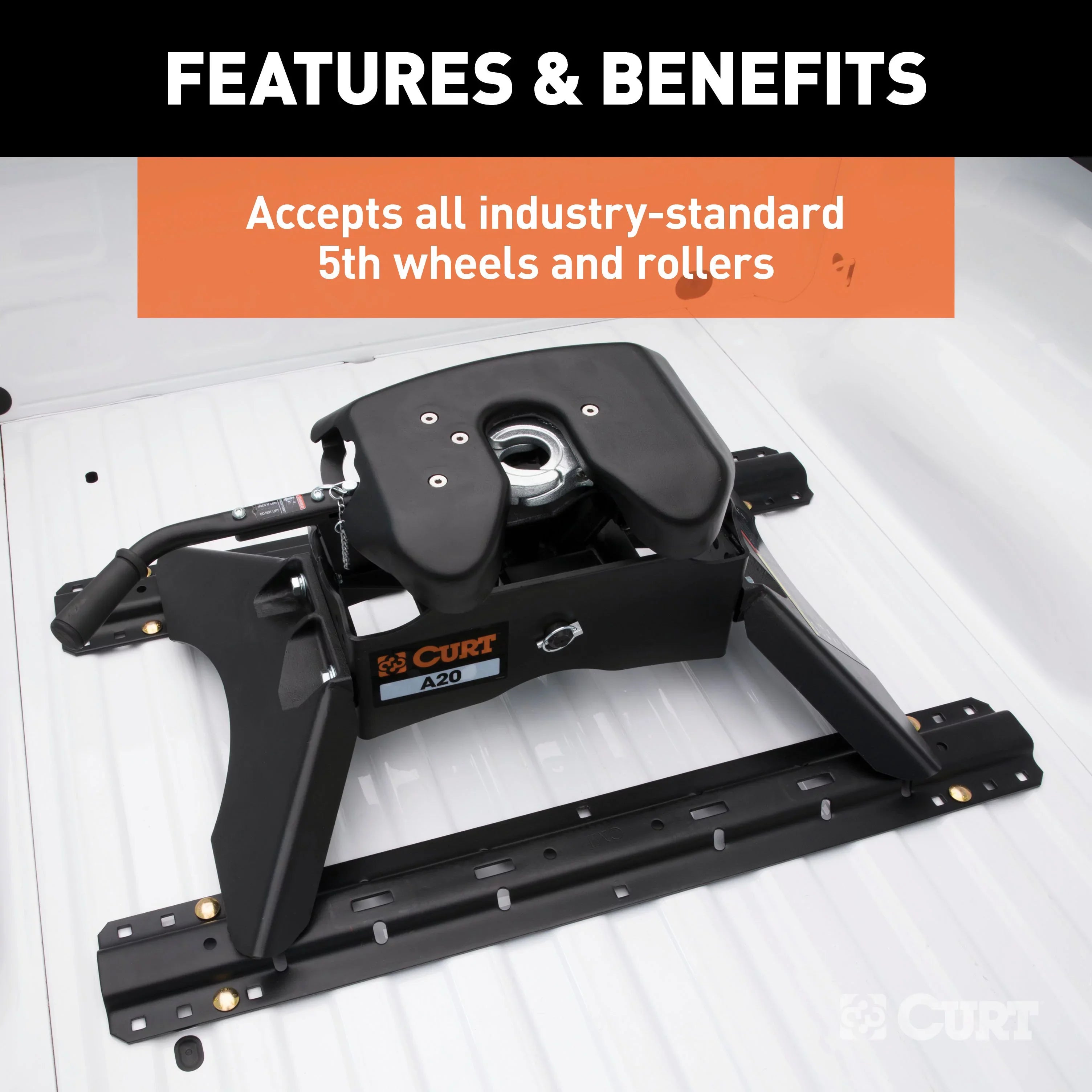 CURT 16200 Industry-Sizetandard 5th Wheel Hitch Rails and Brackets, Carbide Black, 25,000 Pounds