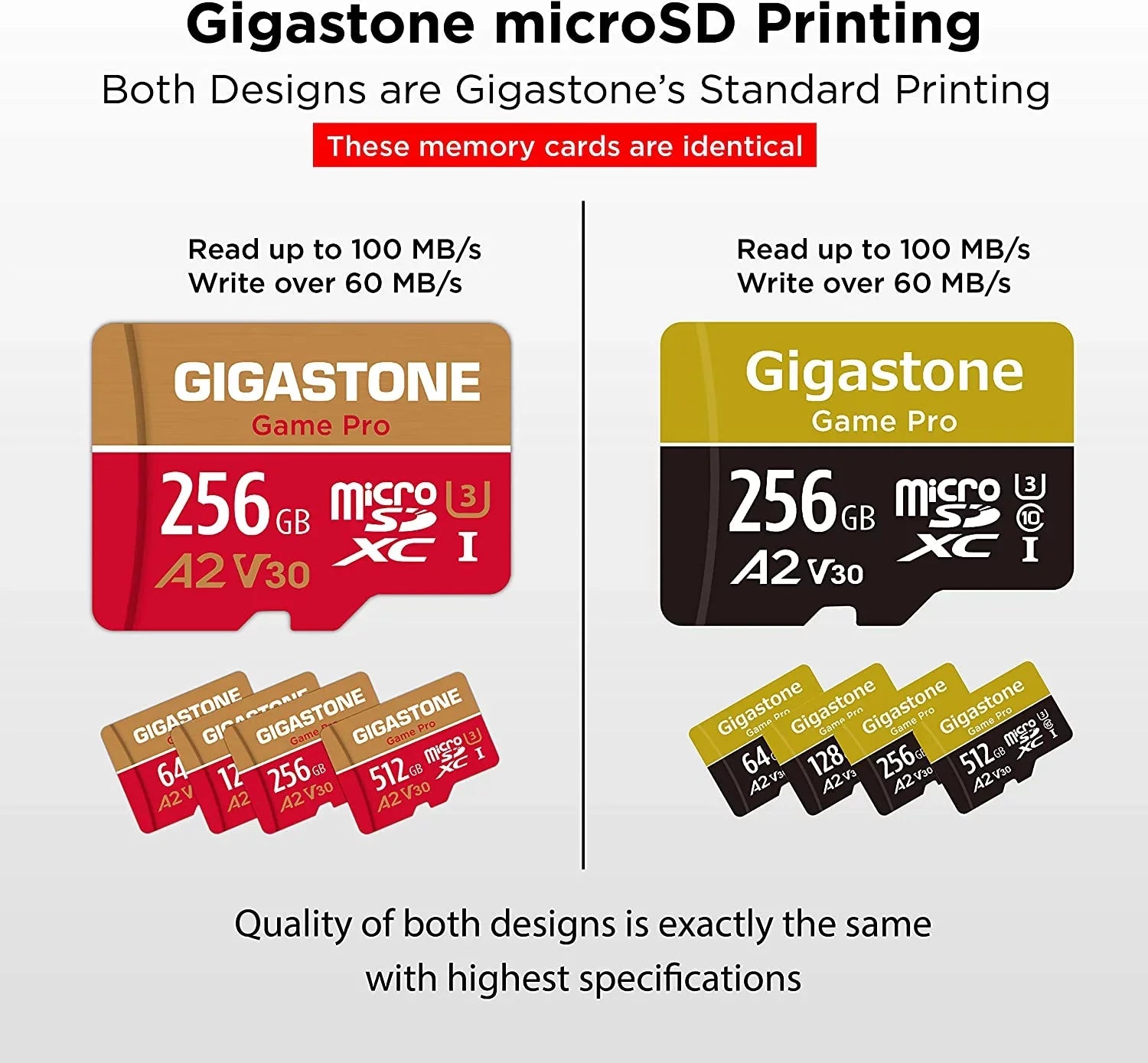Gigastone 256GB Micro SizeD Memory Card, Game Pro, Nintendo Sizewitch Compatible, Dash Cam, GoPro Cameras, A2 Run App, 4K Video Recording, Micro SizeDXC R/W up to 100/60MB/s