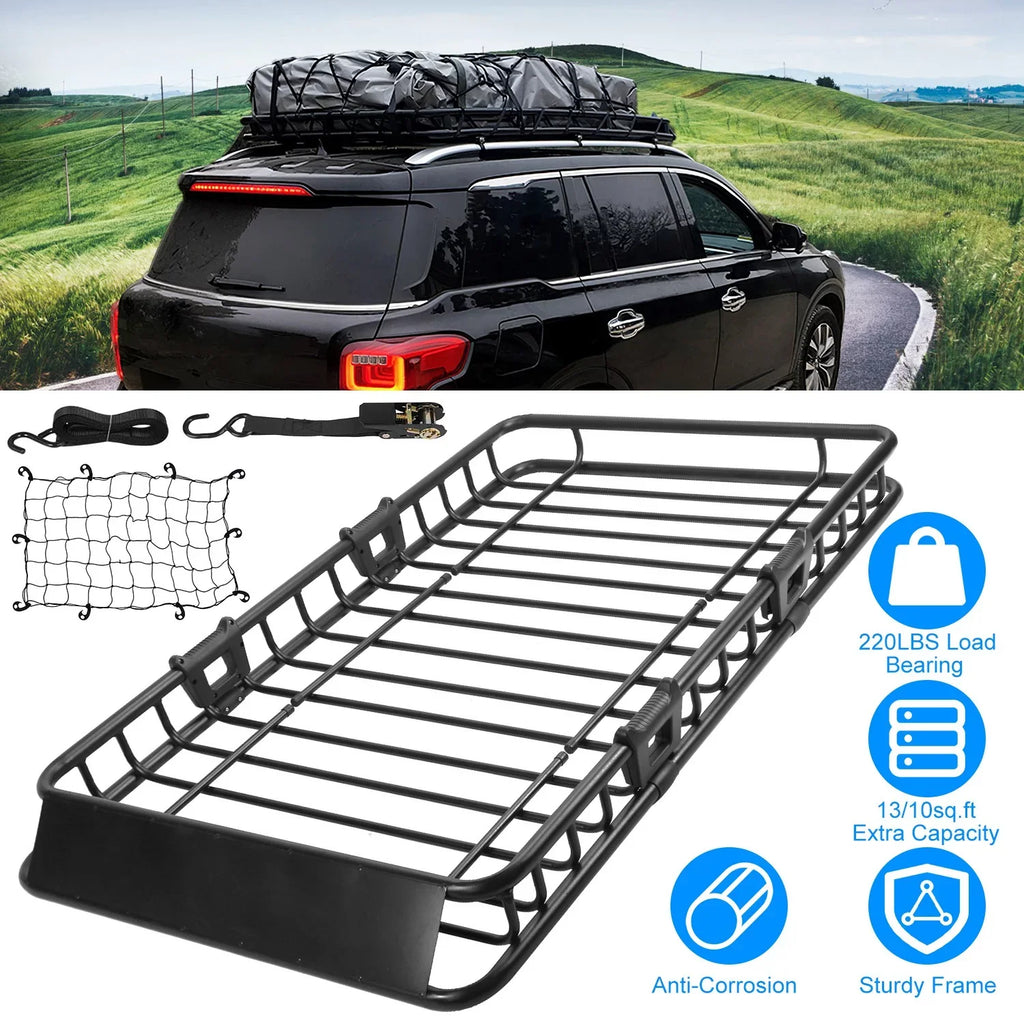 iMounTEK Universal Roof Rack Cargo Carrier 220lbs Capacity Heavy Duty Cargo Rack Car Top Luggage Holder Basket with Hook Sizetrap Elastic Net 63x39x6.3in, Black