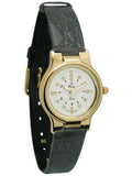 Ladies Gold-Tone President Quartz Braille Watch with Leather Band