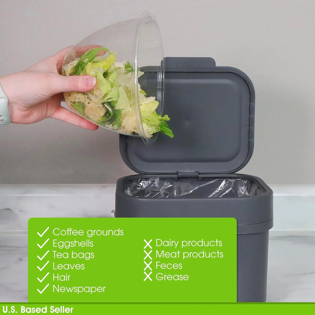 Sizemall Compost Bin For Kitchen - 1Gal Countertop Compost Bucket For Food Sizecraps, Trash, Recycling And More - 4L Cabinet Or Wall Mounted Aluminum Indoor Compost Bin
