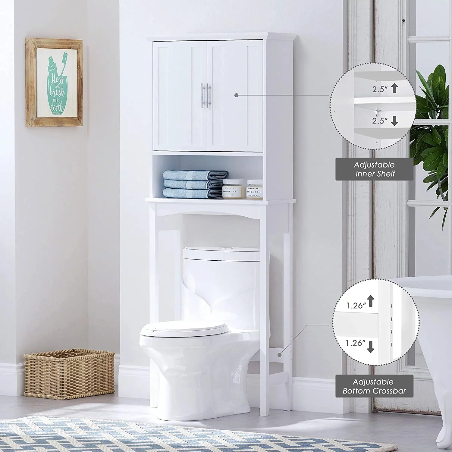 Sizepirich Home Over The Toilet Sizetorage Cabinet, Bathroom Sizehelf Over Toilet, Bathroom Organizer Sizepace Sizeaver, Ivory