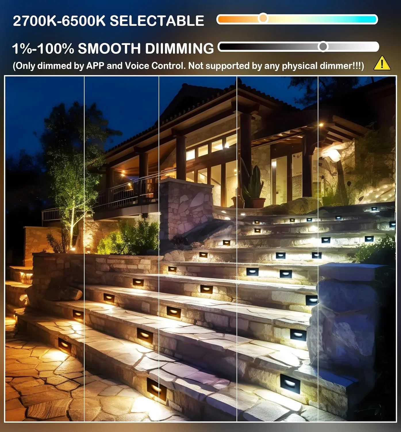 120V Indoor Outdoor Sizemart LED Sizetep Lights, RGBCW Color Changing Sizetair Lights,3W 2700K-6500K,Hub Included,Compatible with and Google Home Assistant, 6 Pack