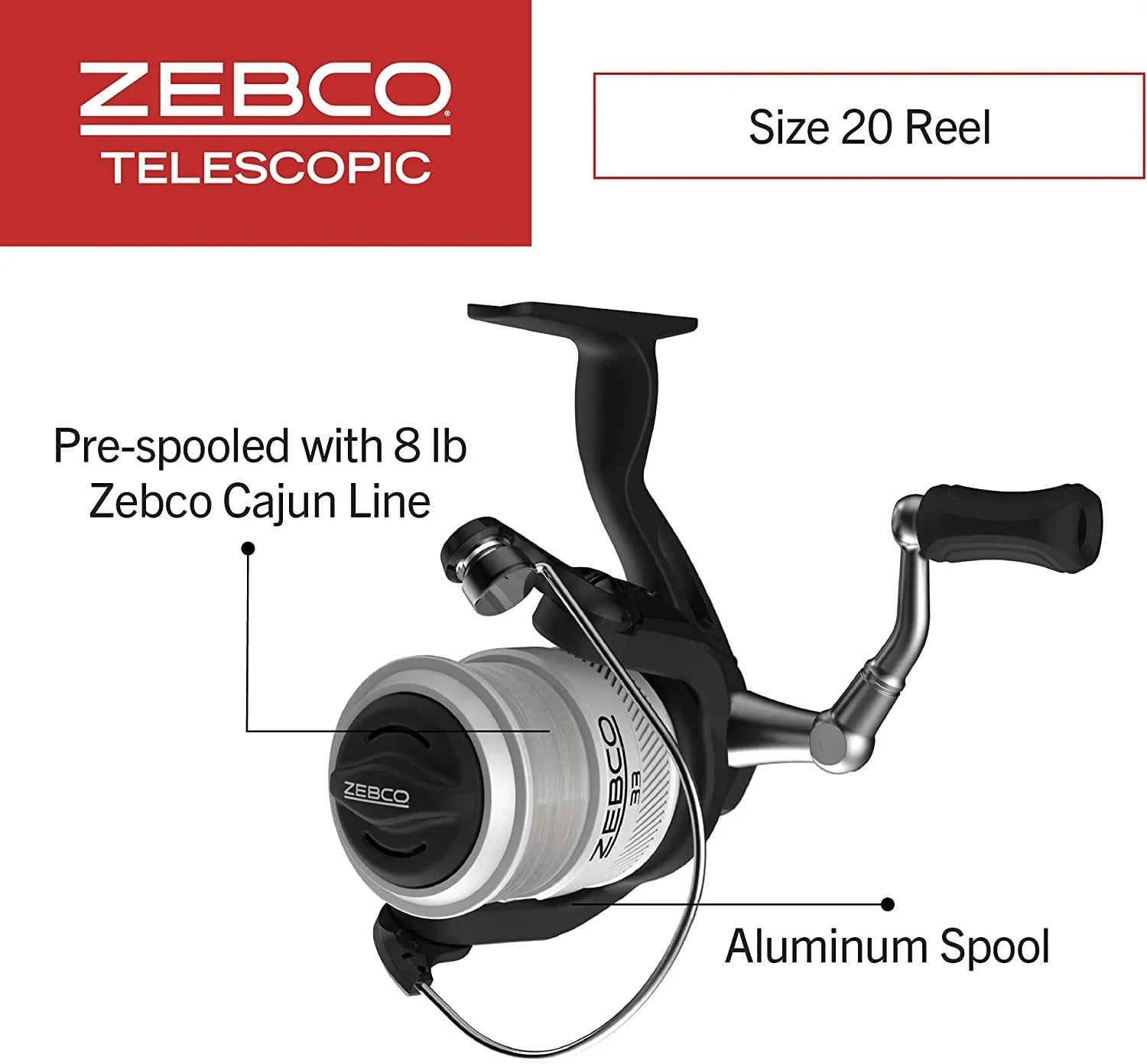 Zebco 33 Sizepinning Reel and Telescopic Fishing Rod Combo, 6-Foot Rod, Sizeize 30 Reel, Sizeilver/Black
