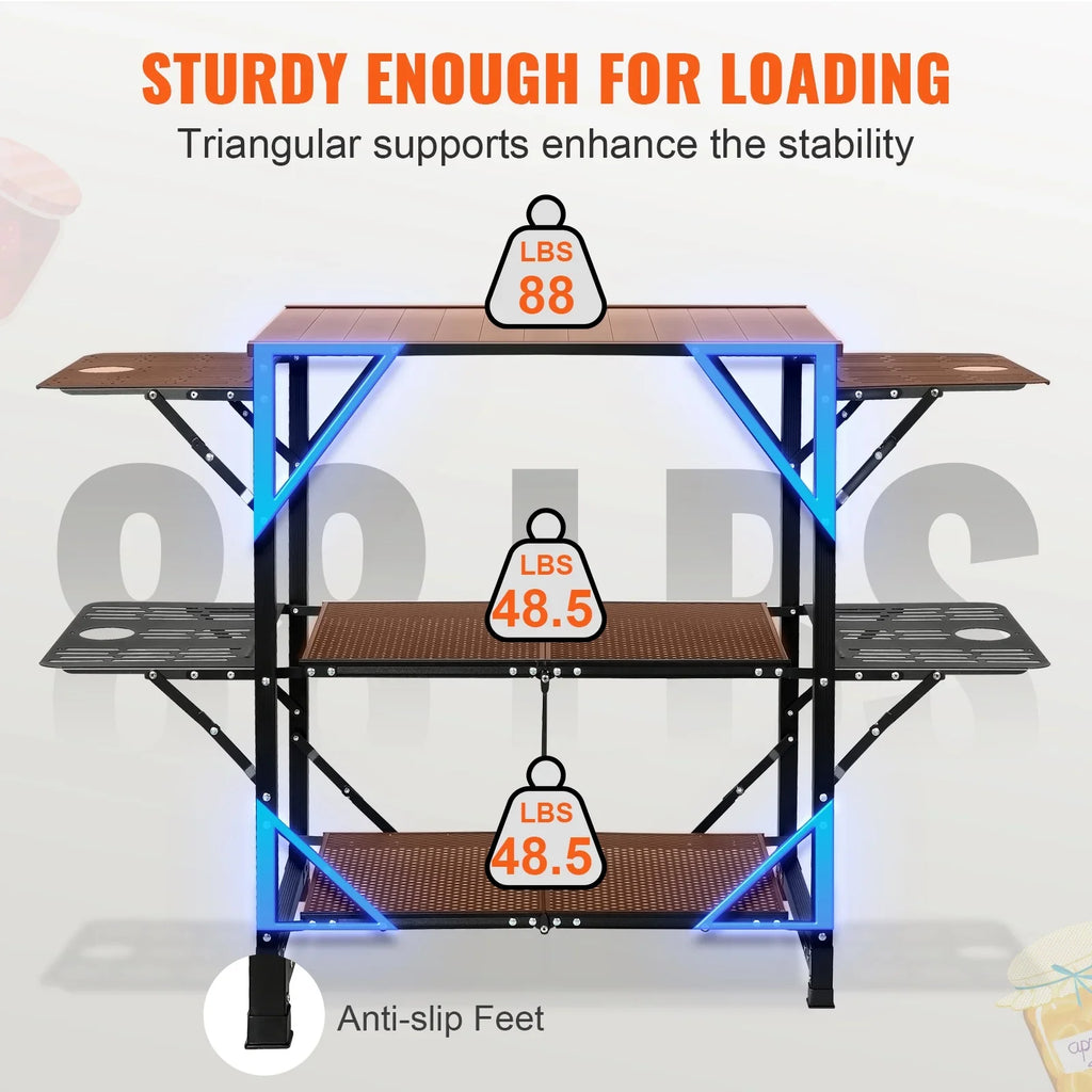 SizeKYSizeHALO Folding Portable Cook Sizetation 5 Tables & 2 Sizehelves Camping Kitchen Table