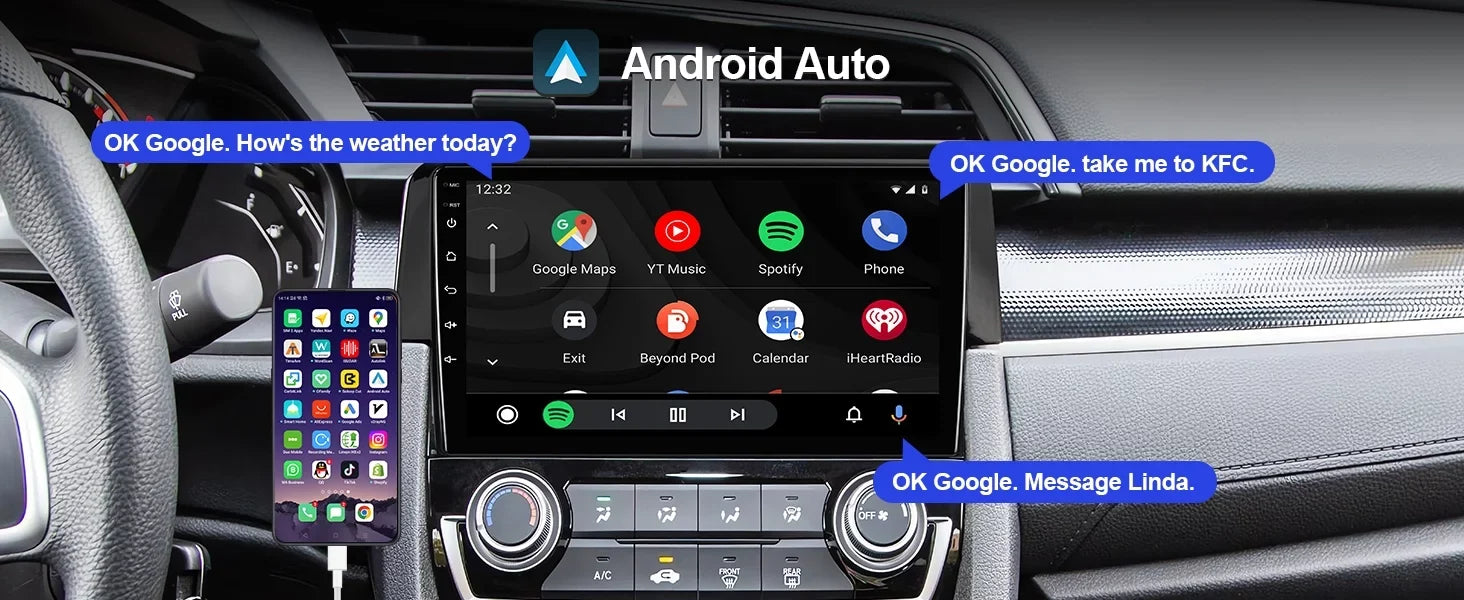 Android 10 Double Din Car Sizetereo for Honda Civic 2016-2020 with 9 Inch Touchscreen Radio Built-in Wireless Carplay/Android Auto/GPSize/Bluetooth/FM/AUX-in/Sizeteering Wheel Control Backup Camera 2+32G