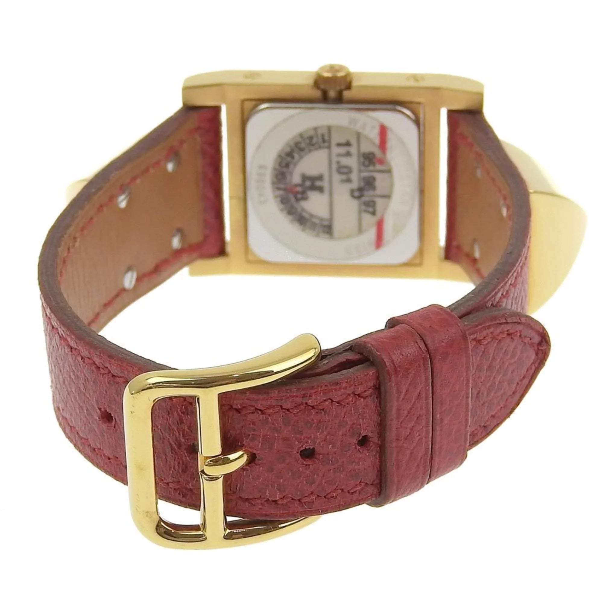 Pre-Owned Hermes Medor Watch Gold Plated x Leather 1995 〇Y Quartz Analog Display Ivory Dial Ladies I211723022 (Good)
