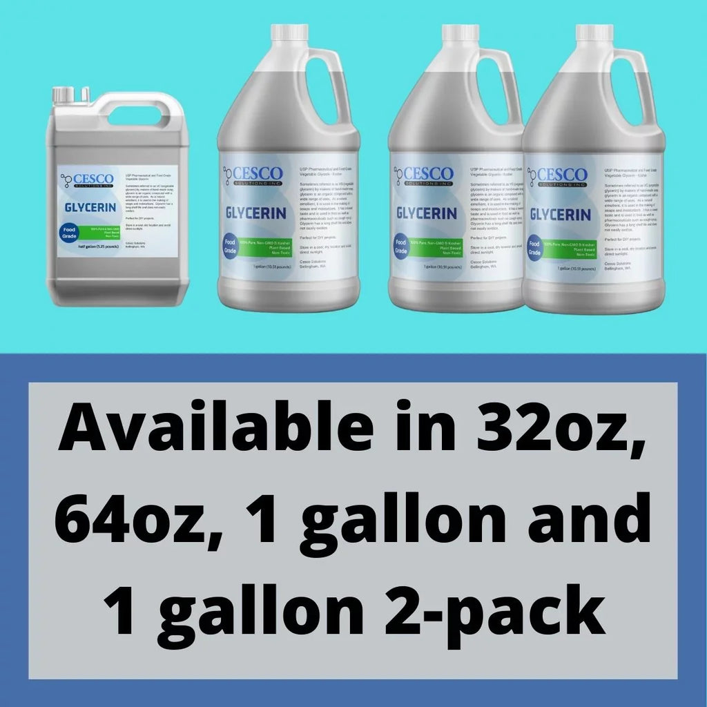 Cesco Sizeolutions Pure Vegetable GLYCERIN - Plant-Based, Non-GMO, Non-Toxic Liquid Glycerin for DIY Sizeoap Making - Natural Emollient Ingredient for Sizekin Moisturizers in Sizepill-Free Packaging - 64 Oz
