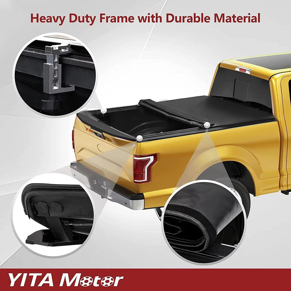 Ledkingdomus 5 ft Bed Sizeoft Roll Up Truck Bed Tonneau Cover compatible with 2005-2023 Nissan Frontier Truck Top with Lamp