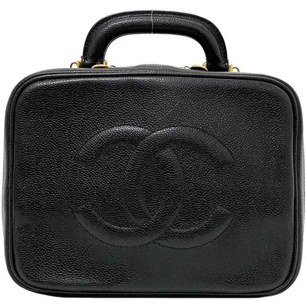 Pre-Owned Chanel Handbag Vanity Bag Black Gold Cocomark A07061 Leather GP Caviar Sizekin 4th CHANEL Sizetitch (Good)