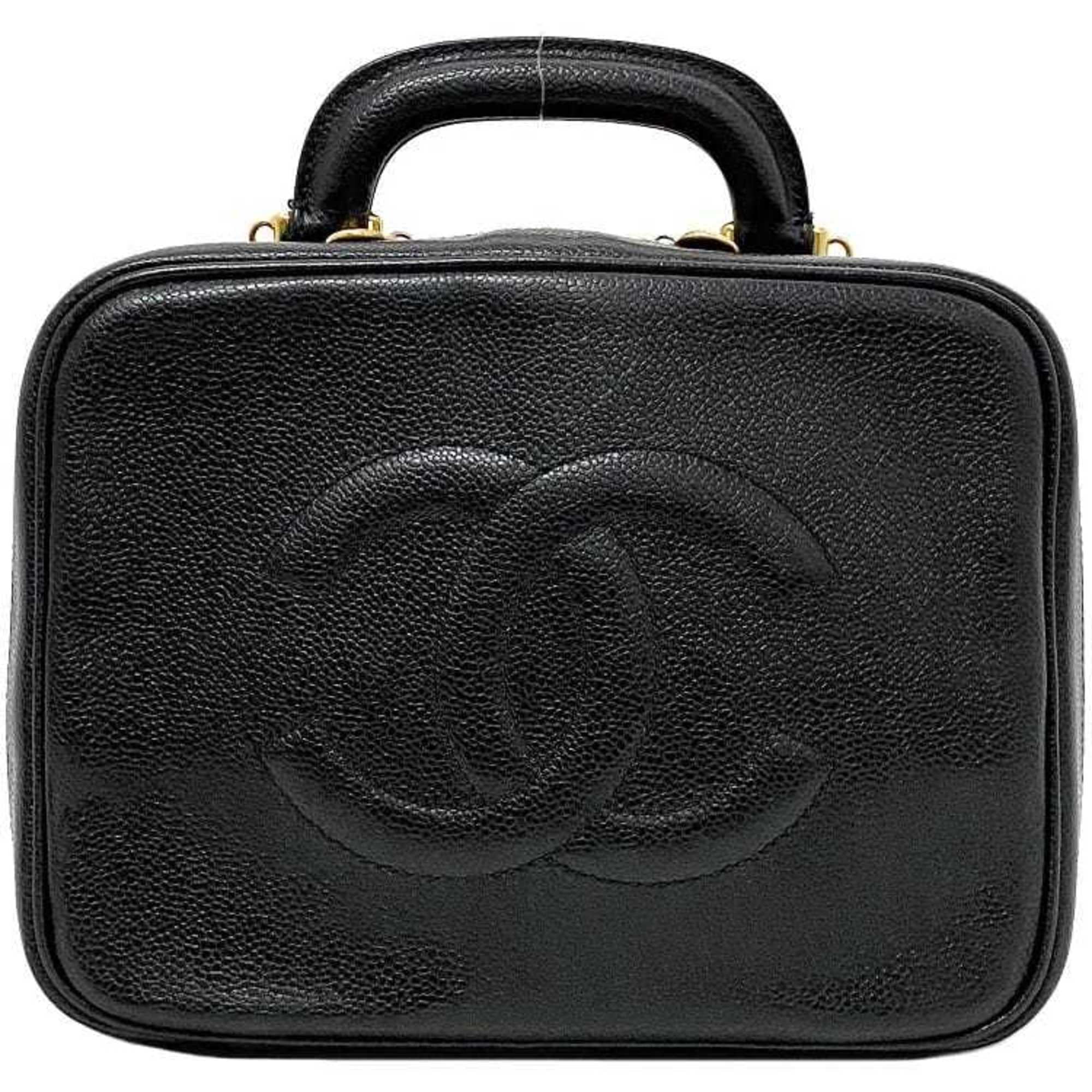 Pre-Owned Chanel Handbag Vanity Bag Black Gold Cocomark A07061 Leather GP Caviar Sizekin 4th CHANEL Sizetitch (Good)