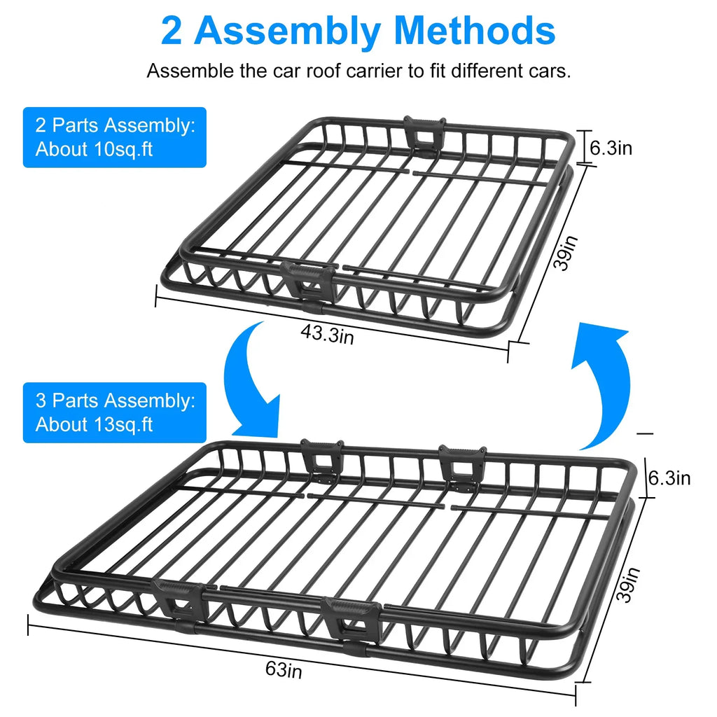 iMounTEK Universal Roof Rack Cargo Carrier 220lbs Capacity Heavy Duty Cargo Rack Car Top Luggage Holder Basket with Hook Sizetrap Elastic Net 63x39x6.3in, Black