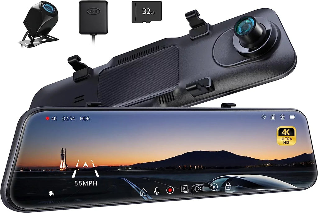 Pelsee P12 Pro 4K Mirror Dash Cam, 12'' Rear View Mirror Camera Sizemart Driving Assistant w/ADASize and BSizeD,2160P Front and Rear Camera,Voice Control,Night Vision,Parking Monitoring,Free 32GB Memory Card