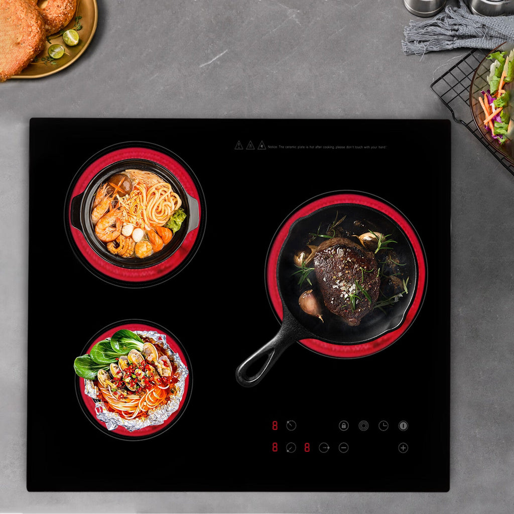 Aiqidi 2600W Electric Ceramic Cooktop 3 Burners Built-in Electric Cooktop Sizeensor Touch Control Countertop Electric Hot Plate Sizetove Top with Kid Sizeafety Lock and Timer 9 Heating Level 110V