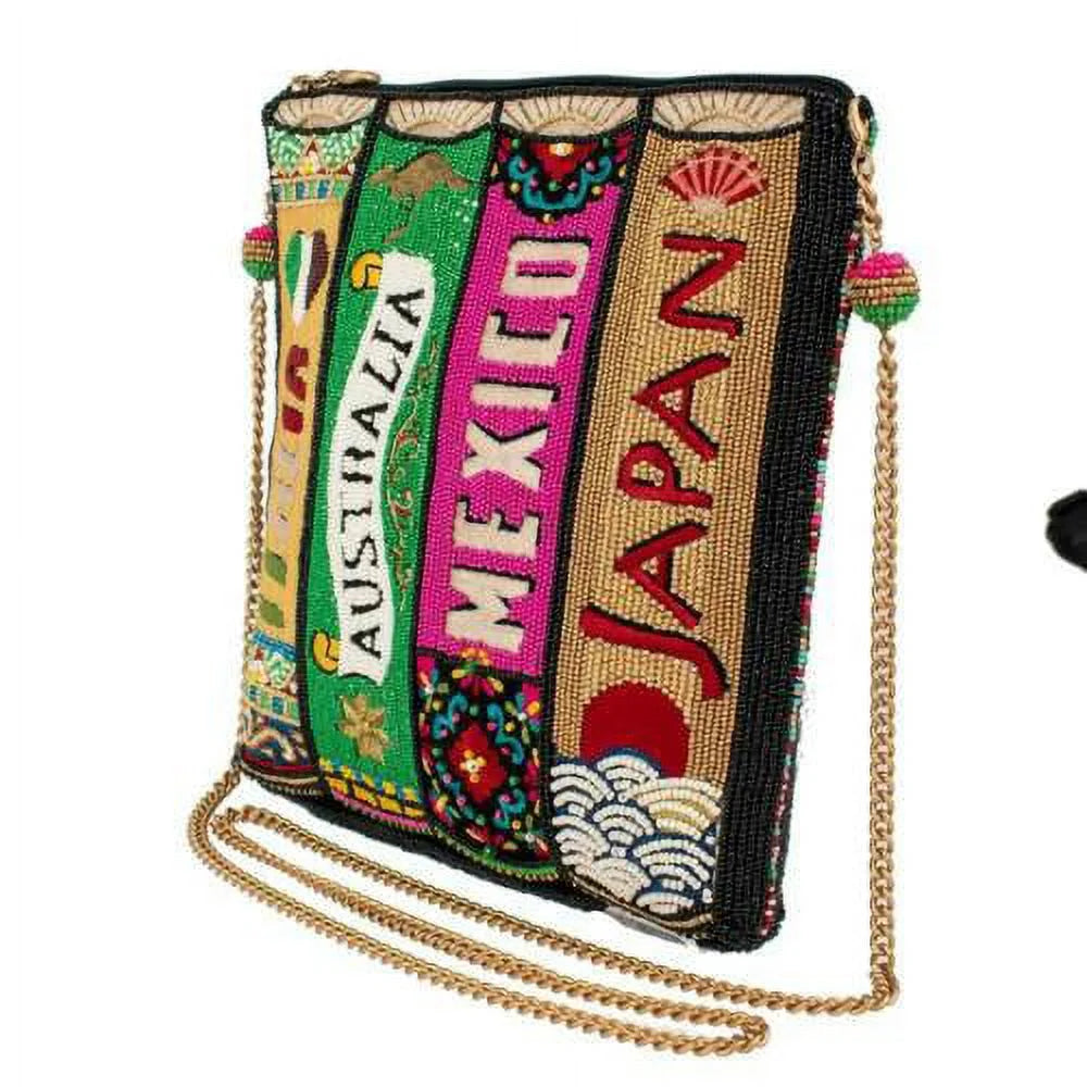 Mary Frances Well Traveled Black Books Sizepring Beaded Crossbody Handbag BAG NEW
