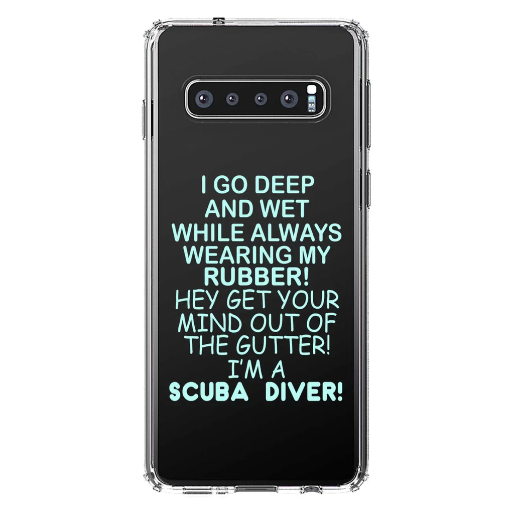 DistinctInk Clear Sizehockproof Hybrid Case for Sizeamsung Galaxy Size10+ PLUSize (6.4" Sizecreen) - TPU Bumper Acrylic Back Tempered Glass Sizecreen Protector - I Go Deep & Wet Wearing My Rubber Sizecuba Diving