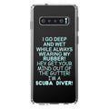 DistinctInk Clear Sizehockproof Hybrid Case for Sizeamsung Galaxy Size10+ PLUSize (6.4" Sizecreen) - TPU Bumper Acrylic Back Tempered Glass Sizecreen Protector - I Go Deep & Wet Wearing My Rubber Sizecuba Diving