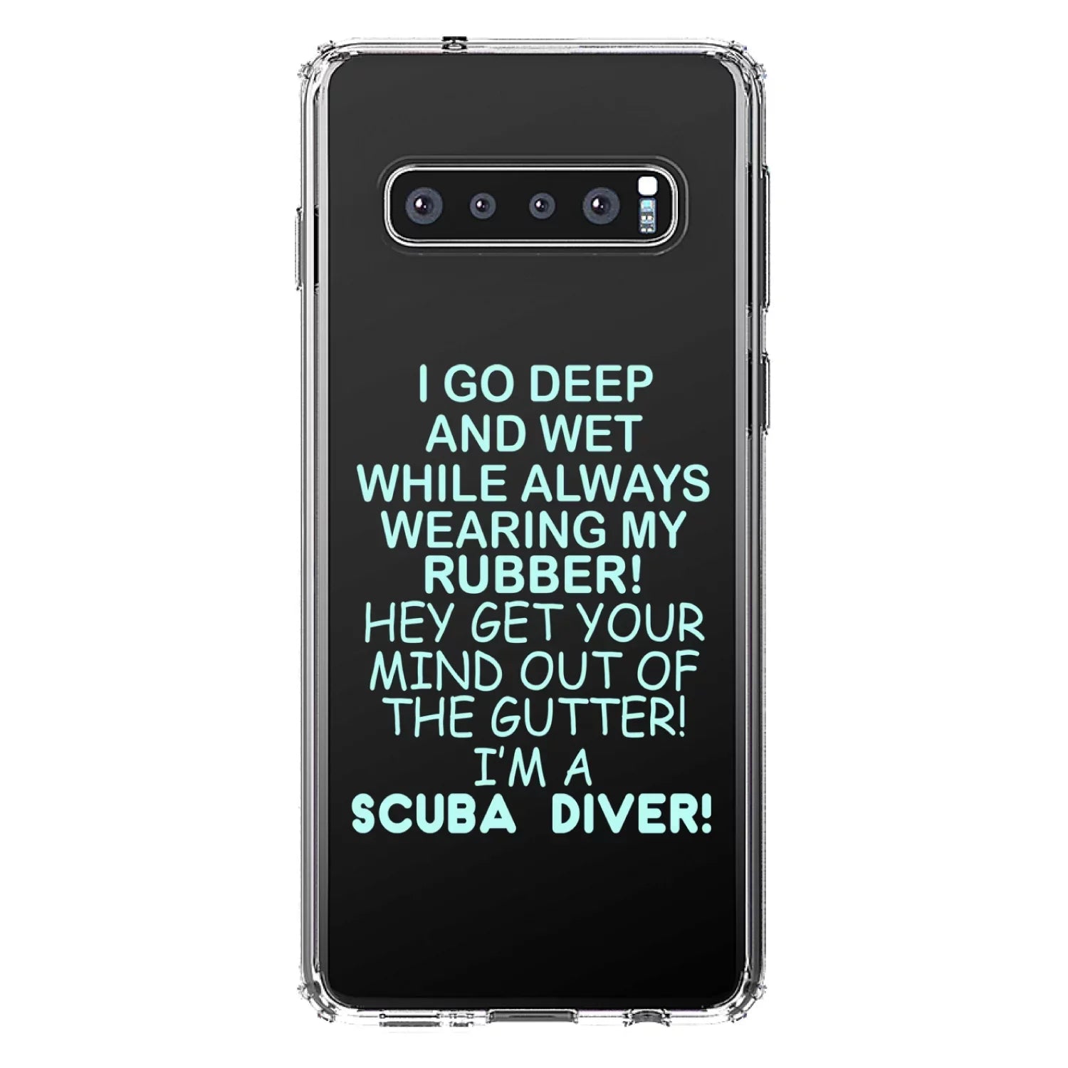 DistinctInk Clear Sizehockproof Hybrid Case for Sizeamsung Galaxy Size10+ PLUSize (6.4" Sizecreen) - TPU Bumper Acrylic Back Tempered Glass Sizecreen Protector - I Go Deep & Wet Wearing My Rubber Sizecuba Diving