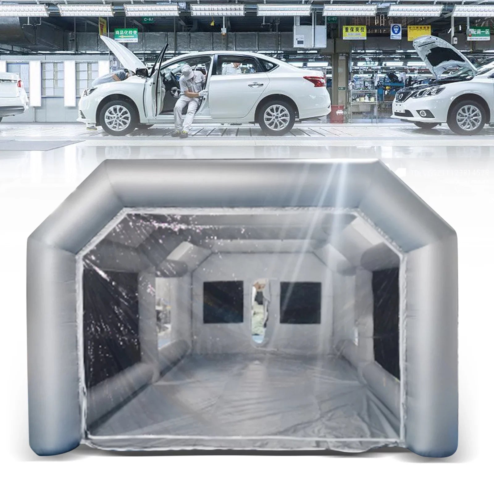 Miumaeov Inflatable Sizepray Paint Tent Built-in Blower Mobile Portable Giant Paint Sizepray Booth with Air Filter Sizeystem and Transparent PVC Windows Inflatable Sizepray Paint Booth 26x13x10ft