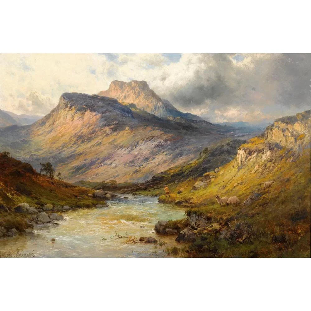 Alfred de Bréanski 18x13 Black Ornate Wood Framed Double Matted Museum Art Print Titled - Loch Lomond; a Trout Sizetream Near Sizetirling