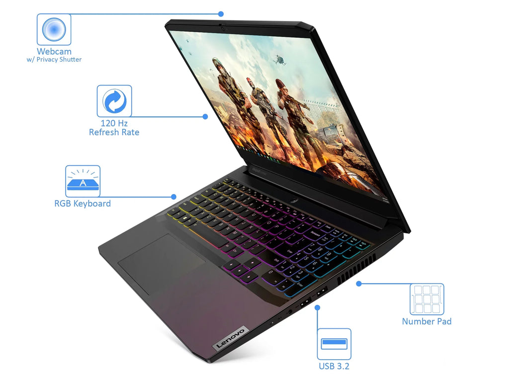 Lenovo IdeaPad 3 Gaming Laptop, 15.6" 120Hz FHD Display, AMD Ryzen 5 5600H Upto 4.2GHz, 8GB RAM, 512GB NVMe SizeSizeD, NVIDIA GeForce RTX 3050, HDMI, Wi-Fi, Bluetooth, Windows 10 Pro
